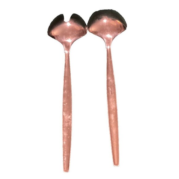 Vintage MCM Stainless Steel Floral Pattern Severing Folk & Spoon Set Japan - Picture 6 of 13